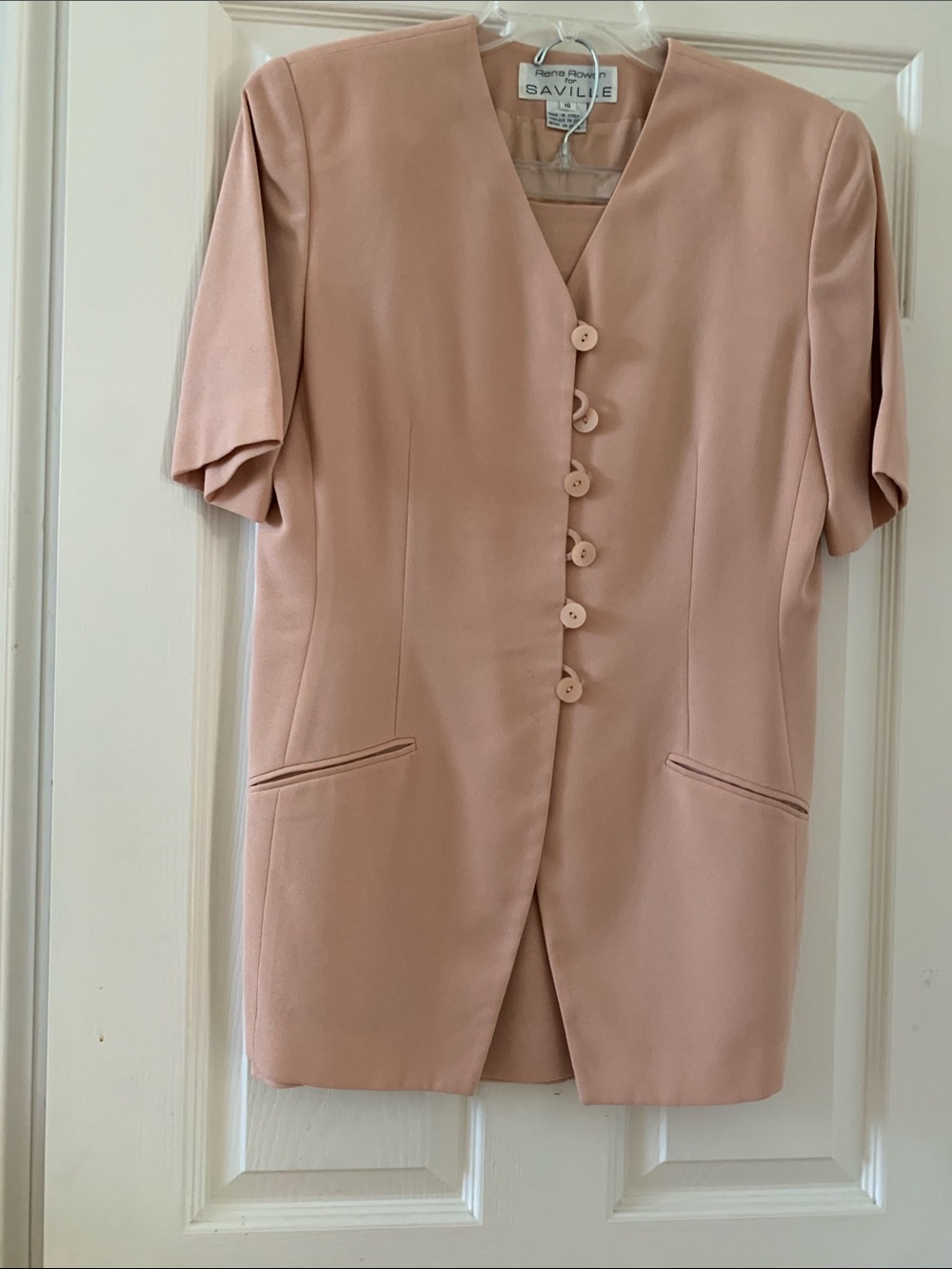 Rena Rowen for Saville Blush Peach Button-Front Short Sleeve Summer Suit